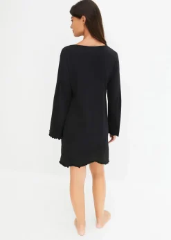 bonprix Wäsche·Nachtwäsche|Nachhaltigere Materialien|Nachthemd mit zarter Spitze schwarz