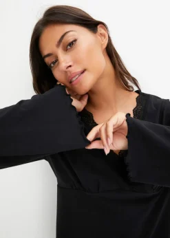 bonprix Wäsche·Nachtwäsche|Nachhaltigere Materialien|Nachthemd mit zarter Spitze schwarz