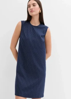 bonprix Bekleidung·Pullover & Strickjacken|Kleider|Nadelstreifen Minikleid aus Viskose-Mix dunkelblau/weiß längs gestreift