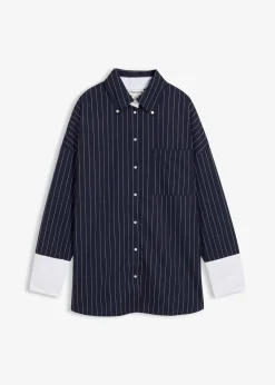 bonprix Bekleidung·Jacken & Mäntel|Blusen & Tuniken|Nadelstreifenbluse aus Viskose-Mix dunkelblau/weiß längs gestreift