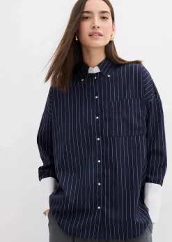 bonprix Bekleidung·Jacken & Mäntel|Blusen & Tuniken|Nadelstreifenbluse aus Viskose-Mix dunkelblau/weiß längs gestreift