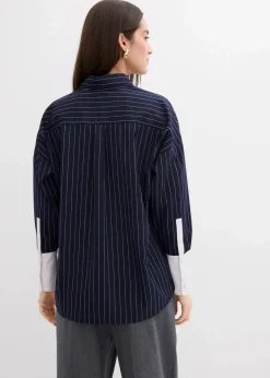 bonprix Bekleidung·Jacken & Mäntel|Blusen & Tuniken|Nadelstreifenbluse aus Viskose-Mix dunkelblau/weiß längs gestreift