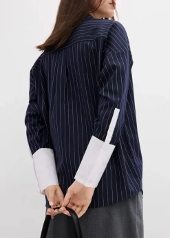 bonprix Bekleidung·Jacken & Mäntel|Blusen & Tuniken|Nadelstreifenbluse aus Viskose-Mix dunkelblau/weiß längs gestreift