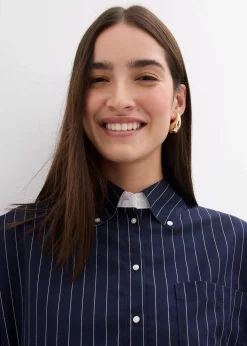 bonprix Bekleidung·Jacken & Mäntel|Blusen & Tuniken|Nadelstreifenbluse aus Viskose-Mix dunkelblau/weiß längs gestreift