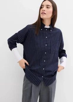 bonprix Bekleidung·Jacken & Mäntel|Blusen & Tuniken|Nadelstreifenbluse aus Viskose-Mix dunkelblau/weiß längs gestreift