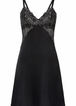 bonprix Wäsche·Corsagen & Negligés|Wäsche·Dessous|Negligé aus glänzendem Satin mit Spitzenbesatz schwarz/steingrau