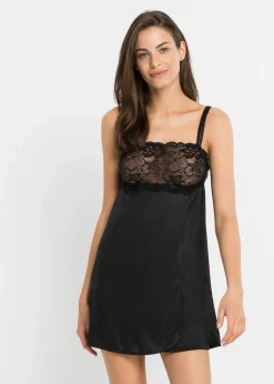 bonprix Wäsche·Corsagen & Negligés|Wäsche·Dessous|Negligé mit Glanzeffekt schwarz