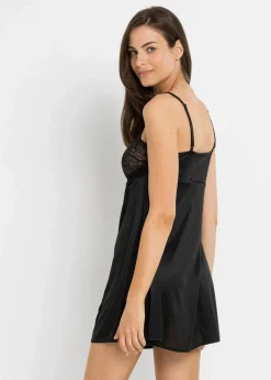 bonprix Wäsche·Corsagen & Negligés|Wäsche·Dessous|Negligé mit Glanzeffekt schwarz