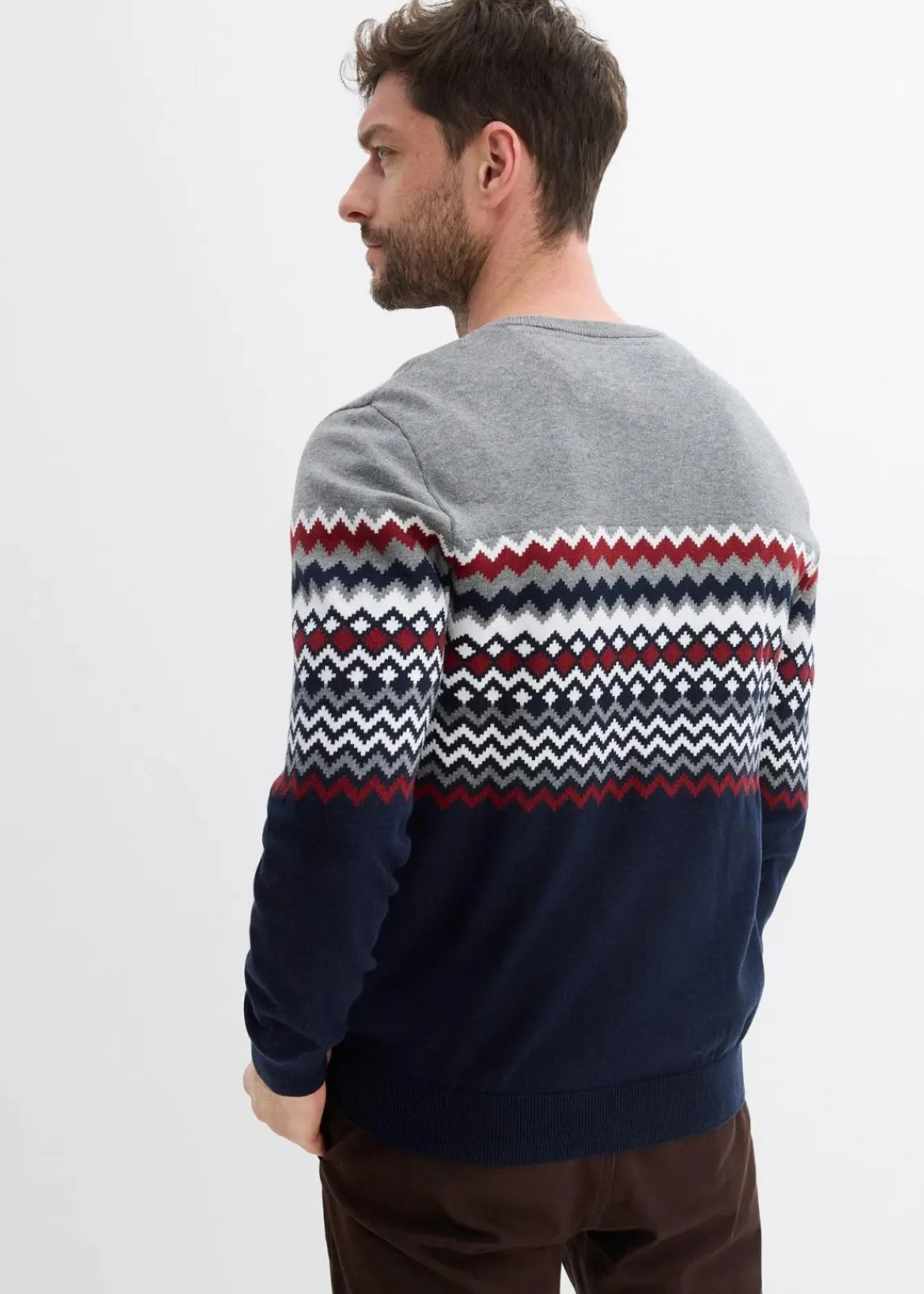 bonprix Große Größen|Pullover & Strickjacken|Norweger Pullover mit reiner Baumwolle grau meliert/dunkelblau