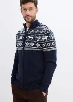 bonprix Große Größen|Pullover & Strickjacken|Norweger Strickjacke aus reiner Baumwolle dunkelblau