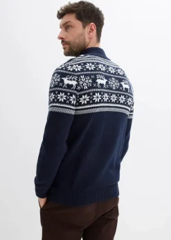 bonprix Große Größen|Pullover & Strickjacken|Norweger Strickjacke aus reiner Baumwolle dunkelblau