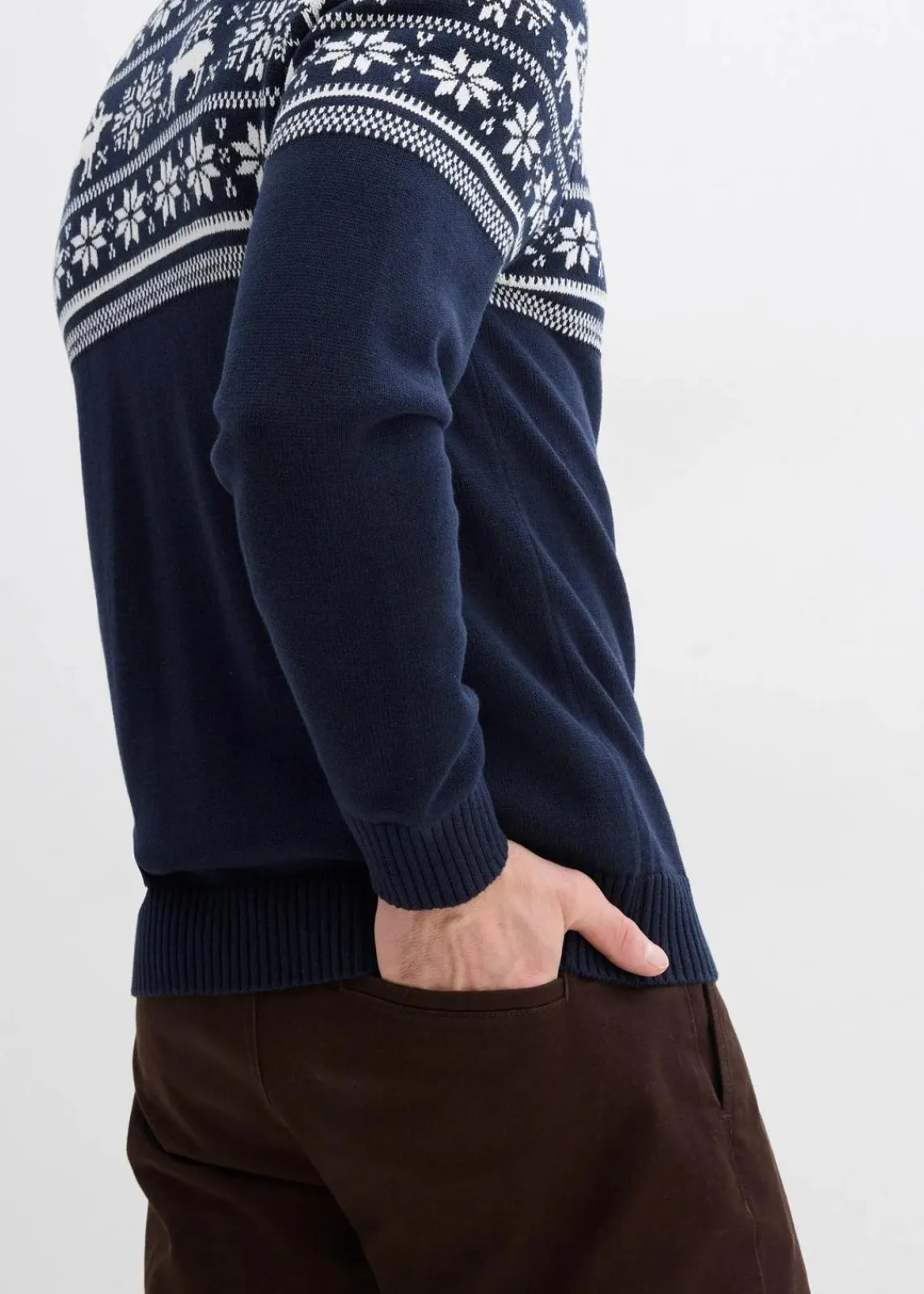 bonprix Große Größen|Pullover & Strickjacken|Norweger Strickjacke aus reiner Baumwolle dunkelblau