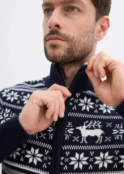 bonprix Große Größen|Pullover & Strickjacken|Norweger Strickjacke aus reiner Baumwolle dunkelblau