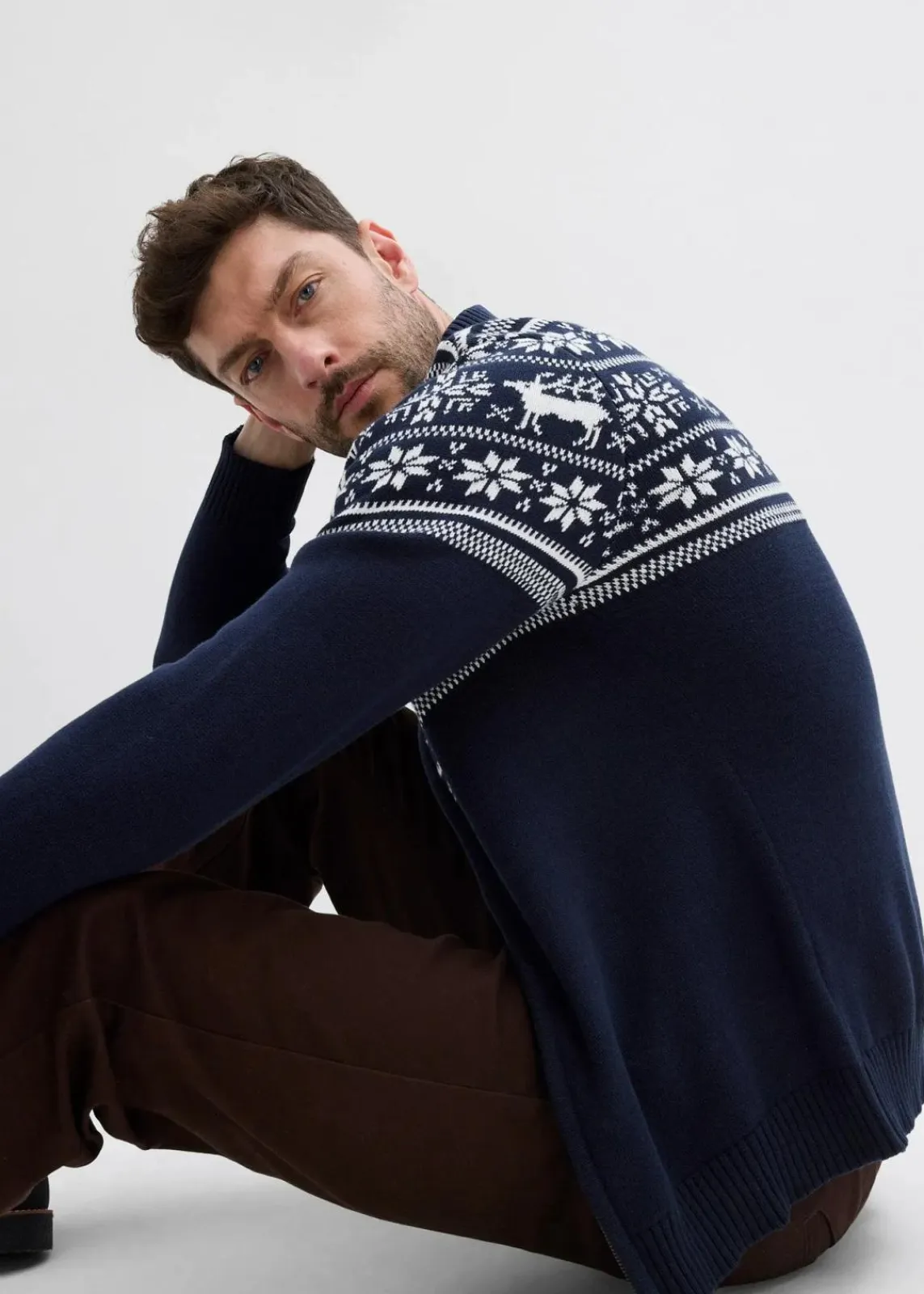 bonprix Große Größen|Pullover & Strickjacken|Norweger Strickjacke aus reiner Baumwolle dunkelblau