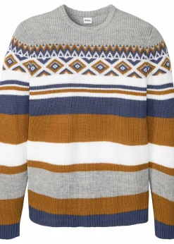 bonprix Pullover & Strickjacken|Große Größen|Norweger-Pullover rehbraun/indigo/wollweiß norwegermuster