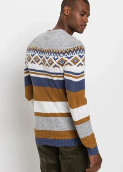 bonprix Pullover & Strickjacken|Große Größen|Norweger-Pullover rehbraun/indigo/wollweiß norwegermuster