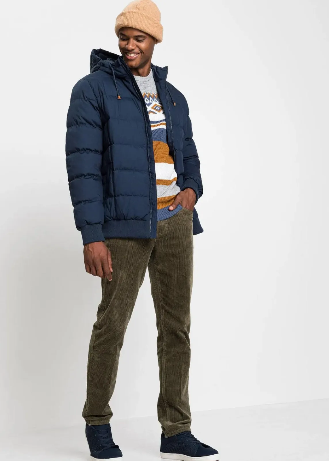 bonprix Pullover & Strickjacken|Große Größen|Norweger-Pullover rehbraun/indigo/wollweiß norwegermuster