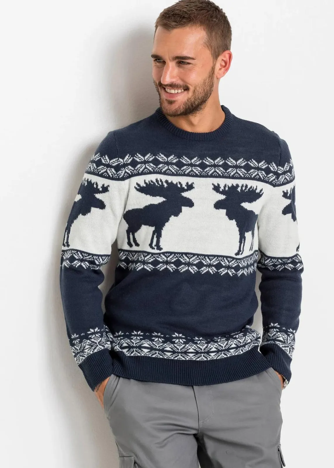 bonprix Große Größen|Pullover & Strickjacken|Norweger-Pullover dunkelblau