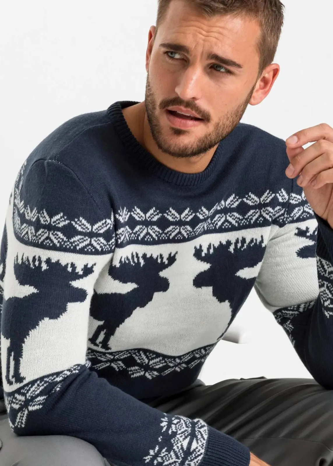 bonprix Große Größen|Pullover & Strickjacken|Norweger-Pullover dunkelblau