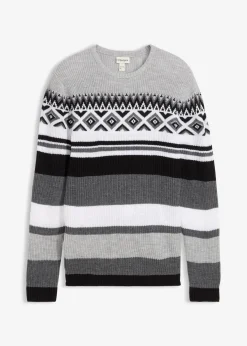 bonprix Große Größen|Pullover & Strickjacken|Norweger-Pullover schwarz/grau meliert norwegermuster