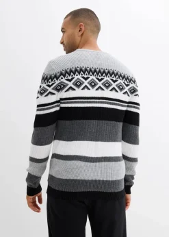 bonprix Große Größen|Pullover & Strickjacken|Norweger-Pullover schwarz/grau meliert norwegermuster