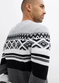 bonprix Große Größen|Pullover & Strickjacken|Norweger-Pullover schwarz/grau meliert norwegermuster
