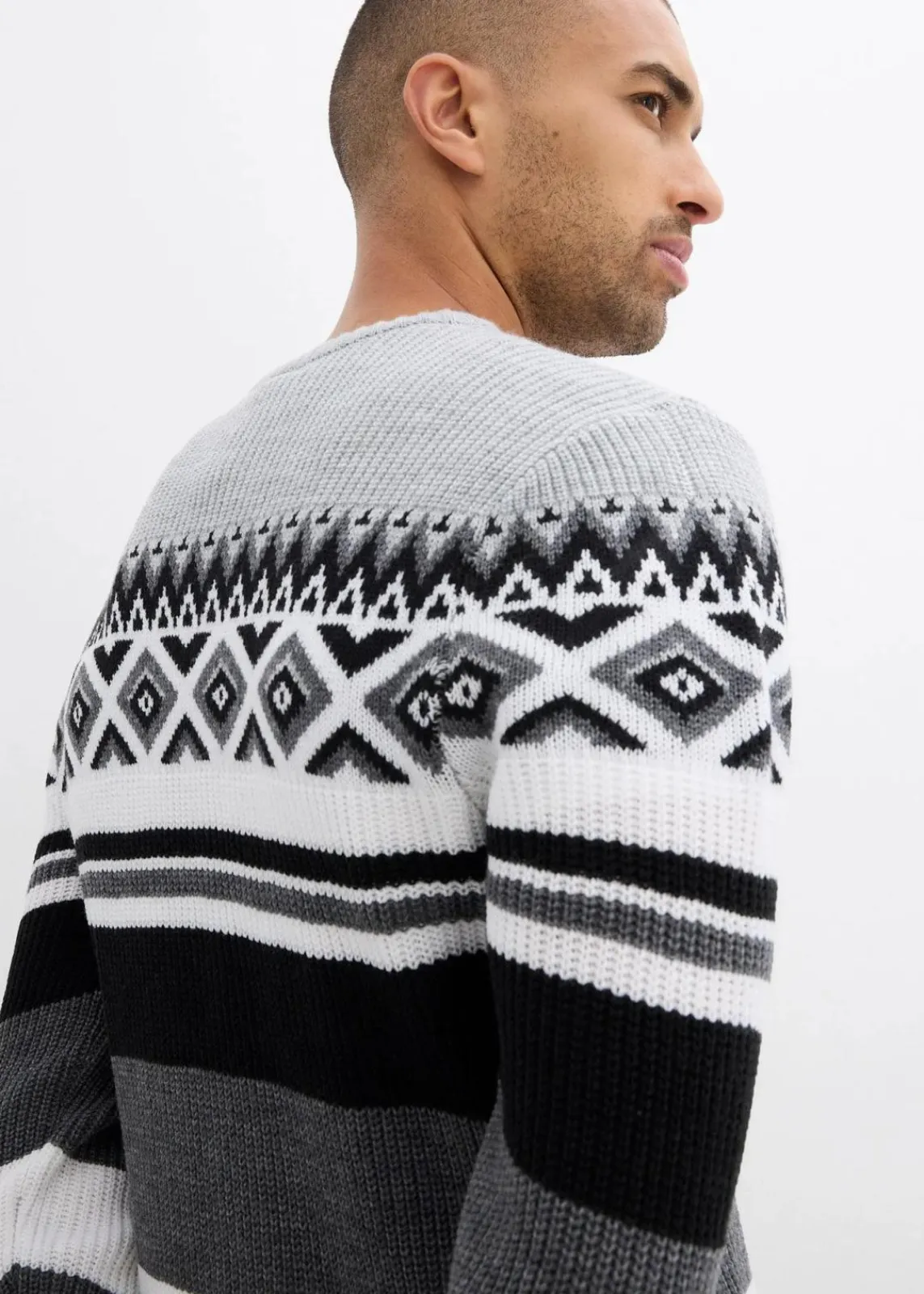 bonprix Große Größen|Pullover & Strickjacken|Norweger-Pullover schwarz/grau meliert norwegermuster