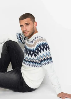 bonprix Große Größen|Pullover & Strickjacken|Norweger-Pullover wollweiß norwegermuster