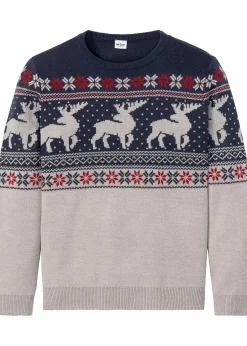 bonprix Pullover & Strickjacken|Große Größen|Norweger-Pullover hellgrau meliert