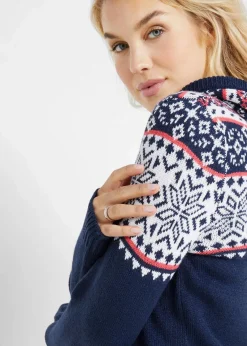 bonprix Bekleidung·Umstandsmode|Bekleidung·Jeans|Norweger-Pullover mit Kapuze dunkelblau norwegermuster