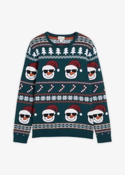 bonprix Große Größen|Pullover & Strickjacken|Norweger-Pullover mit recycelter Baumwolle tiefgrün/schwarz/ahornrot/aprikose/wollweiß norwegermuster