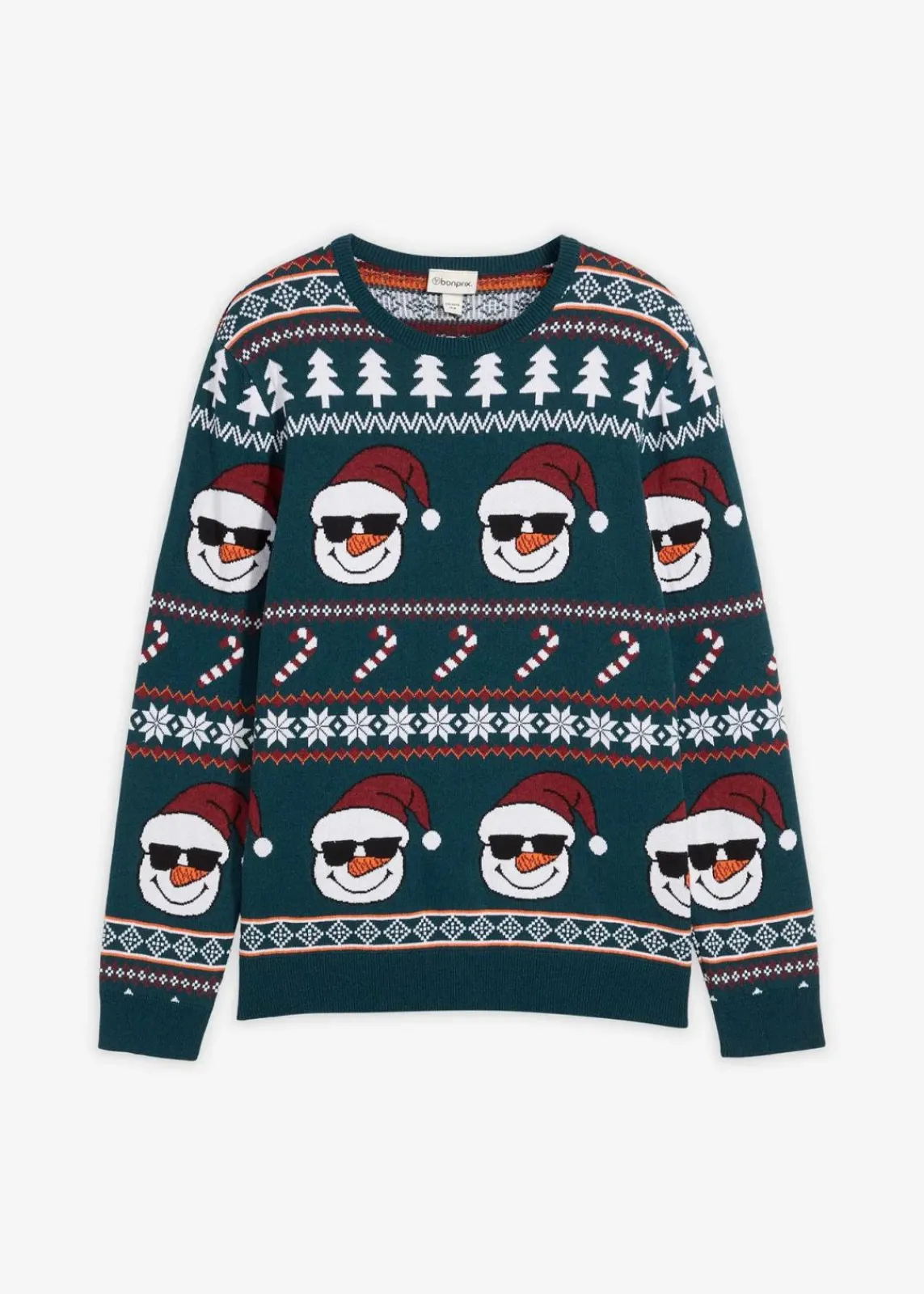 bonprix Große Größen|Pullover & Strickjacken|Norweger-Pullover mit recycelter Baumwolle tiefgrün/schwarz/ahornrot/aprikose/wollweiß norwegermuster