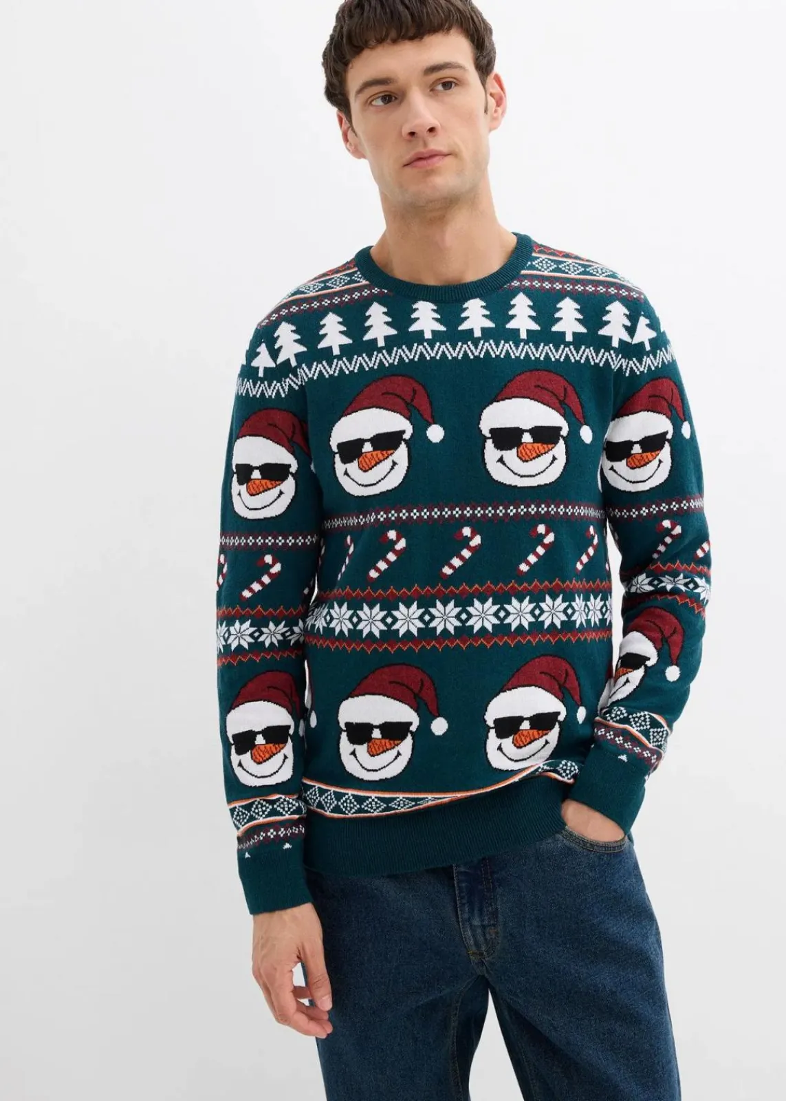 bonprix Große Größen|Pullover & Strickjacken|Norweger-Pullover mit recycelter Baumwolle tiefgrün/schwarz/ahornrot/aprikose/wollweiß norwegermuster