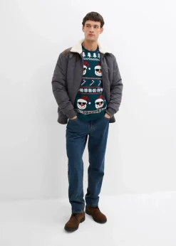 bonprix Große Größen|Pullover & Strickjacken|Norweger-Pullover mit recycelter Baumwolle tiefgrün/schwarz/ahornrot/aprikose/wollweiß norwegermuster