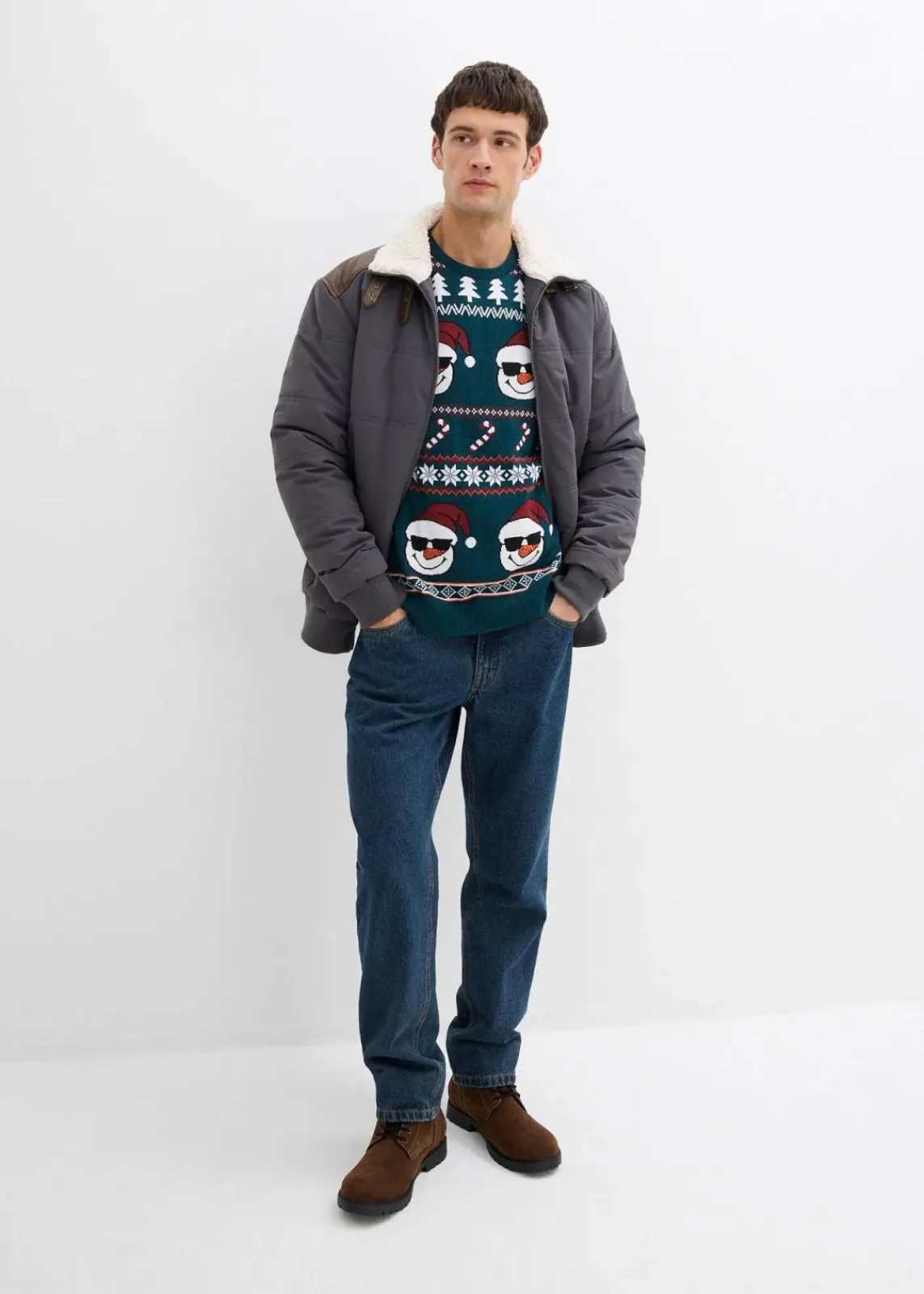 bonprix Große Größen|Pullover & Strickjacken|Norweger-Pullover mit recycelter Baumwolle tiefgrün/schwarz/ahornrot/aprikose/wollweiß norwegermuster