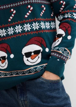 bonprix Große Größen|Pullover & Strickjacken|Norweger-Pullover mit recycelter Baumwolle tiefgrün/schwarz/ahornrot/aprikose/wollweiß norwegermuster