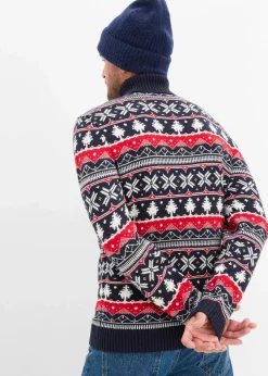 bonprix Große Größen|Pullover & Strickjacken|Norweger-Pullover mit Rollkragen dunkelblau