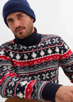 bonprix Große Größen|Pullover & Strickjacken|Norweger-Pullover mit Rollkragen dunkelblau