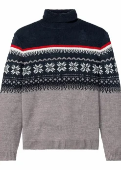 bonprix Große Größen|Pullover & Strickjacken|Norweger-Pullover mit Rollkragen grau meliert norwegermuster