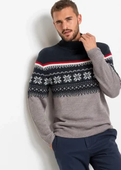 bonprix Große Größen|Pullover & Strickjacken|Norweger-Pullover mit Rollkragen grau meliert norwegermuster