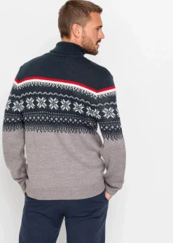 bonprix Große Größen|Pullover & Strickjacken|Norweger-Pullover mit Rollkragen grau meliert norwegermuster