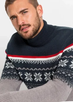 bonprix Große Größen|Pullover & Strickjacken|Norweger-Pullover mit Rollkragen grau meliert norwegermuster