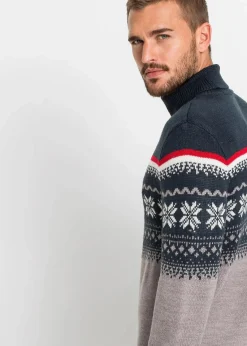 bonprix Große Größen|Pullover & Strickjacken|Norweger-Pullover mit Rollkragen grau meliert norwegermuster