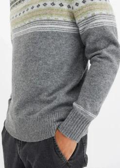 bonprix Pullover & Strickjacken|Große Größen|Norweger-Pullover mit Stehkragen hellgrau meliert norwegermuster