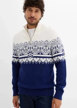 Norweger-Pullover mit Troyerkragen aus reiner Baumwolle|bonprix Clearance