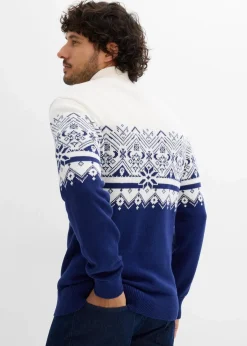 Norweger-Pullover mit Troyerkragen aus reiner Baumwolle|bonprix Clearance