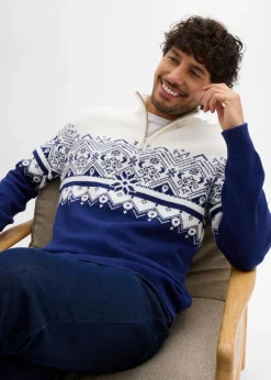 Norweger-Pullover mit Troyerkragen aus reiner Baumwolle|bonprix Clearance