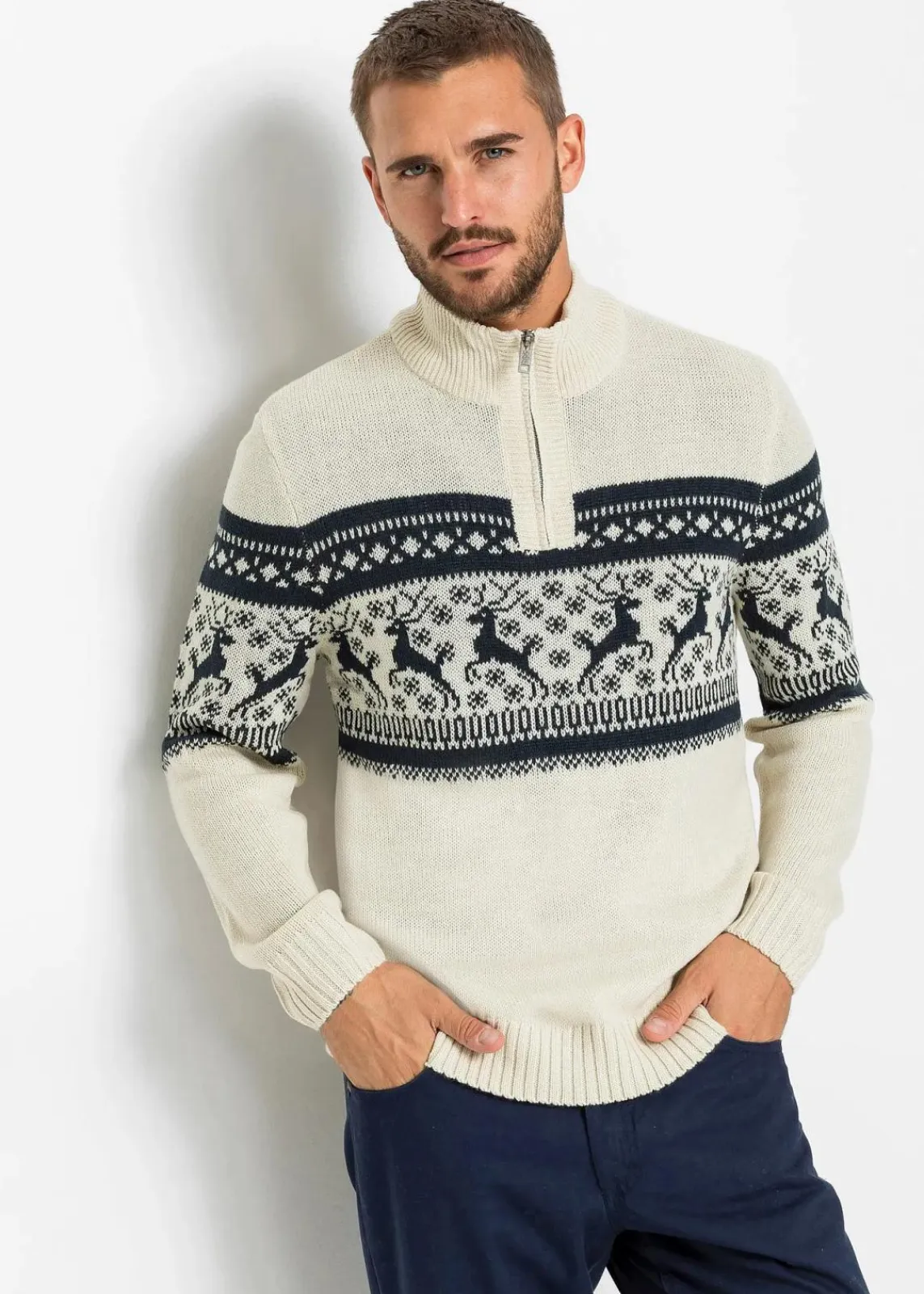 Norweger-Pullover mit Troyerkragen|bonprix Sale
