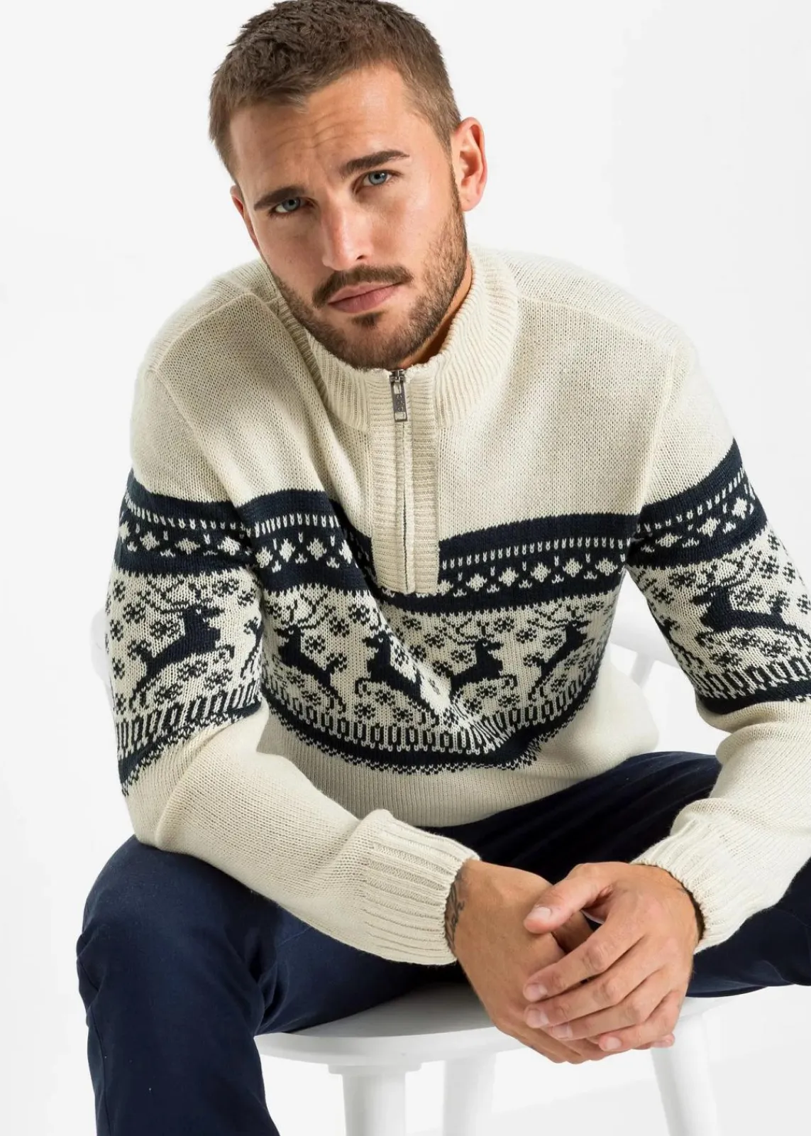 Norweger-Pullover mit Troyerkragen|bonprix Sale