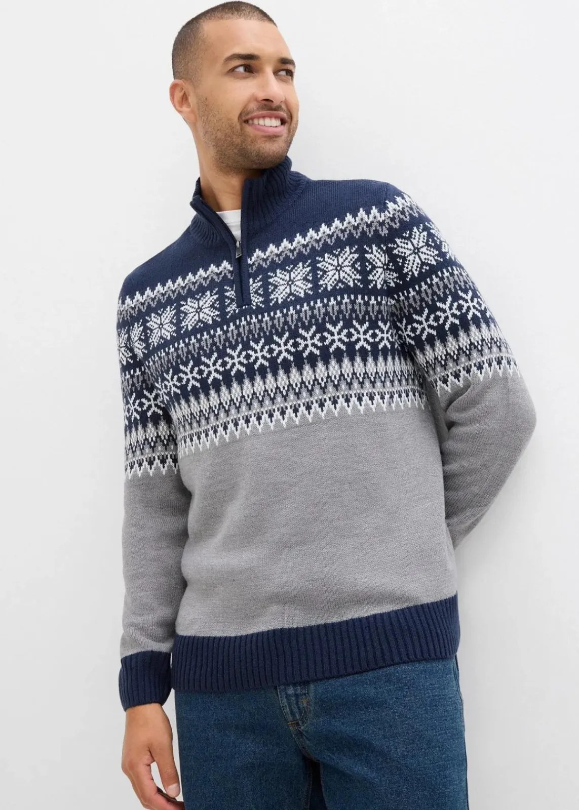 Norweger-Pullover mit Troyerkragen|bonprix New